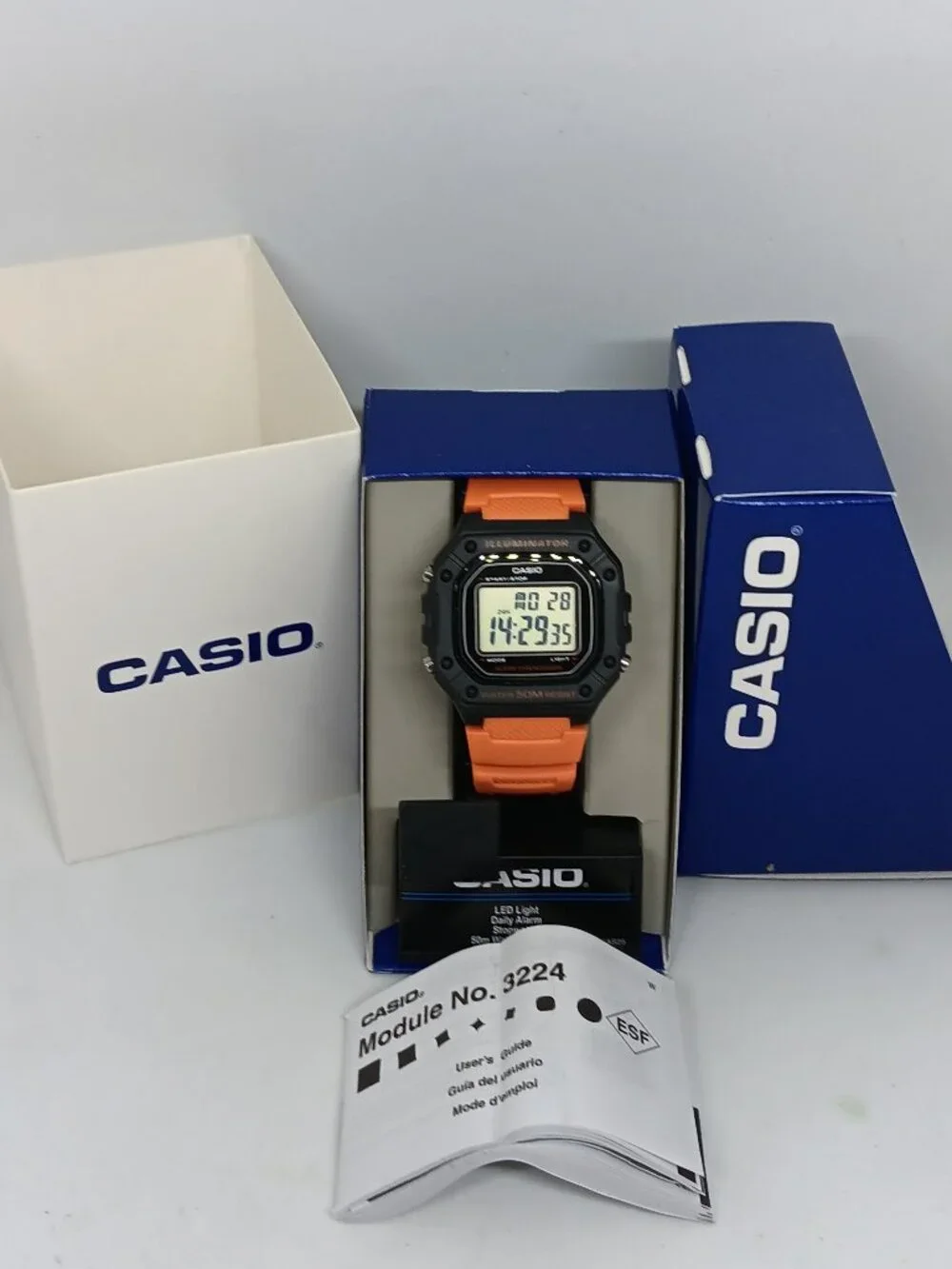 Casio W218H-4B2V [mod 3224] Men's 43mm x 40mm Orange Resin Band Digital Watch